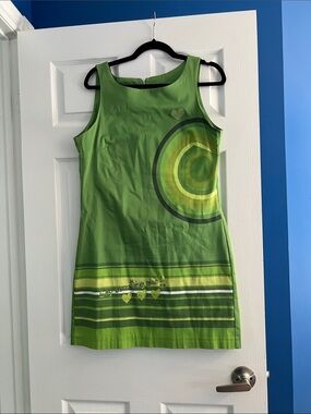 Desigual Green Mini Dress with Yellow and Dark Green Accents